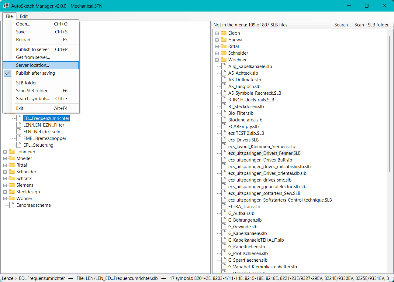 main window: file menu showing