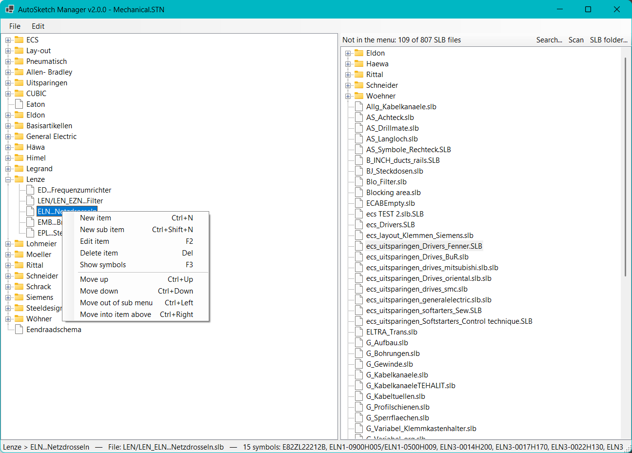 main window: menu to edit/move menu items