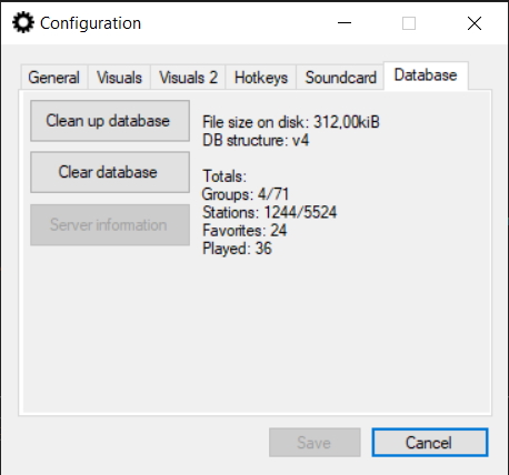 Tray Streamer: config database