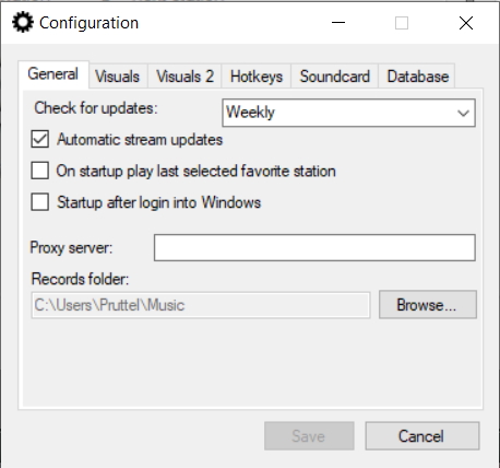 Tray Streamer: config general