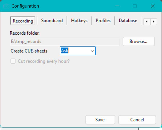 Tray Streamer: config recording