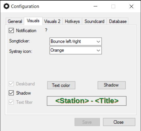 Tray Streamer: config visuals 1