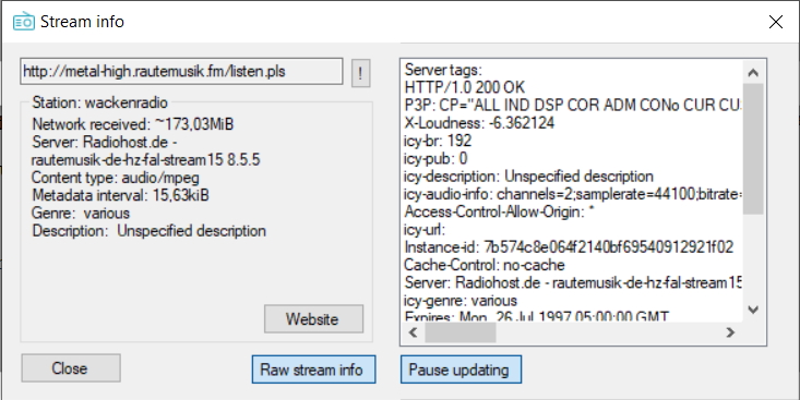 Tray Streamer: stream info